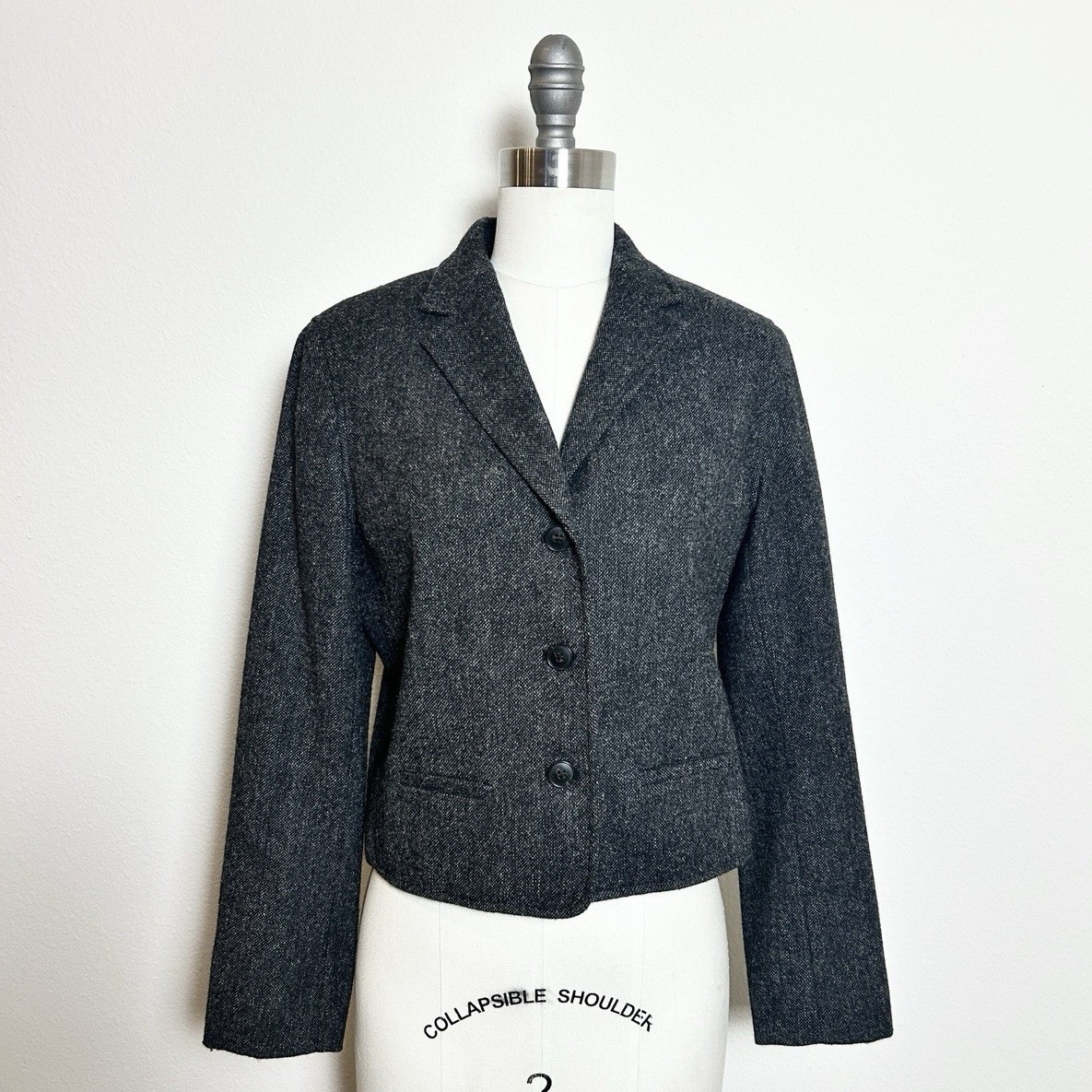 Vintage Lauren Ralph Lauren Petites 100% Wool Cropped Blazer Gray Women Size S/M